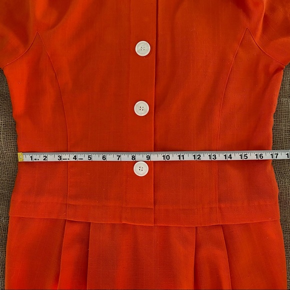Bright Orange True Vintage 80s Jessica Howard Office Dress with a Linen Feel - Picture 9 of 13
